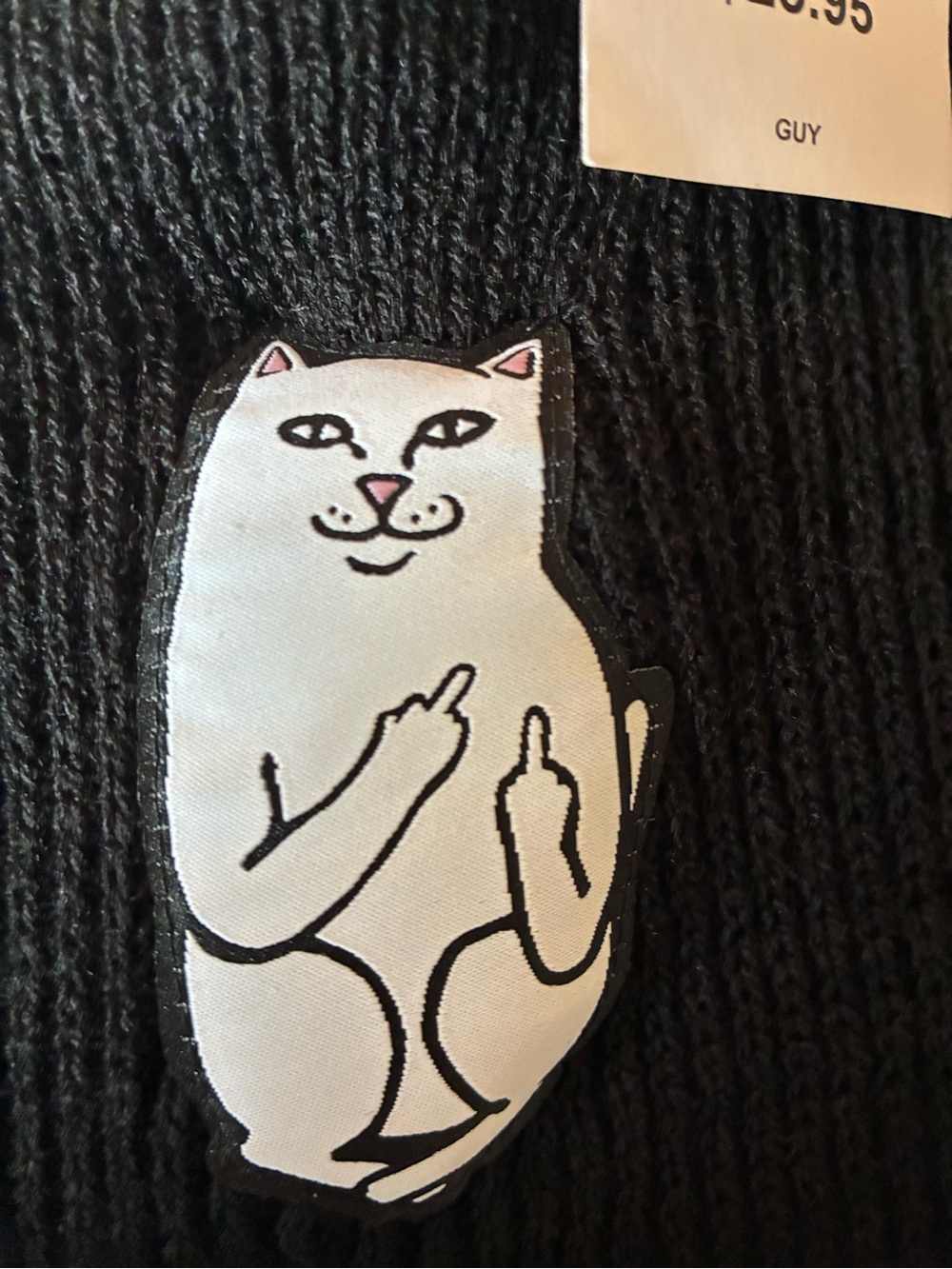 Zumiez Black Knit Patch with White Cat Graphic